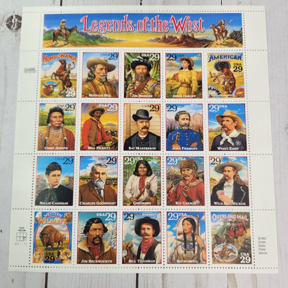 Legends of the West Horizontal  Sheet of 20 Stamps 29 Cent MNH